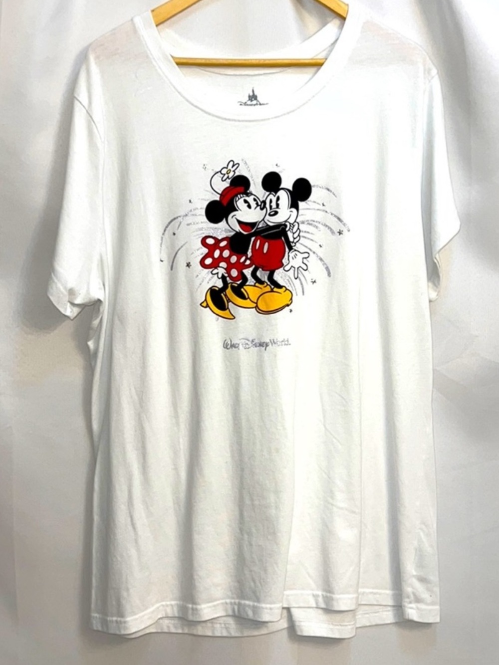 Disney White Mickey & Minnie Graphic Tee with Red and Yellow Accents